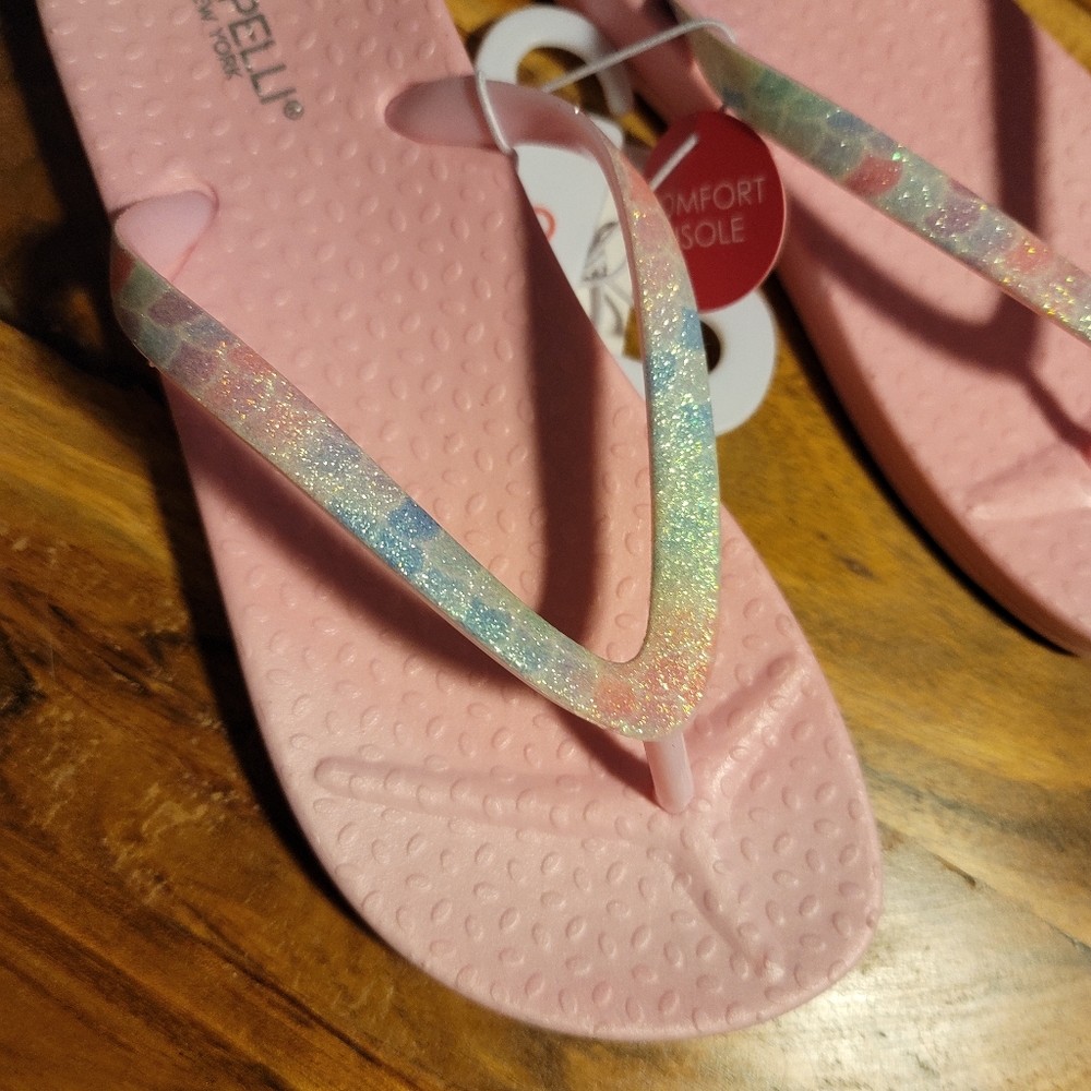 5/$25 Cappelli NY Girls Pink Mermaid Glitter Flip Flops